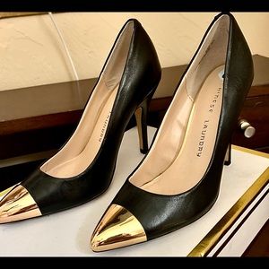 Designer Black Stilettos with Gold Toe- Size 6